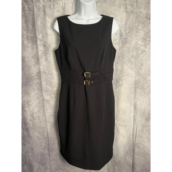 Calvin Klein Black Belted Sheath Dress with Gold Zipper – Size 8 - Picture 1 of 5